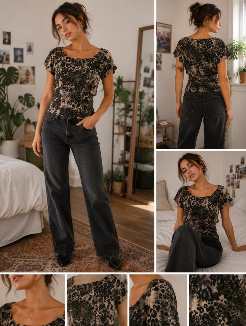 Tres Bien Size Medium Grey Animal Print Top